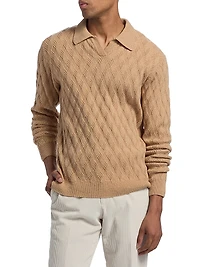 Diamond Intarsia-Knit Wool-Blend Polo Sweater