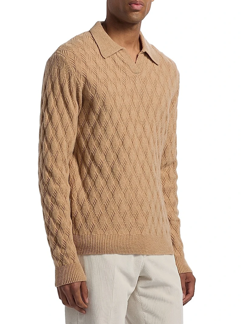 Diamond Intarsia-Knit Wool-Blend Polo Sweater