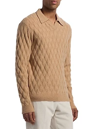 Diamond Intarsia-Knit Wool-Blend Polo Sweater