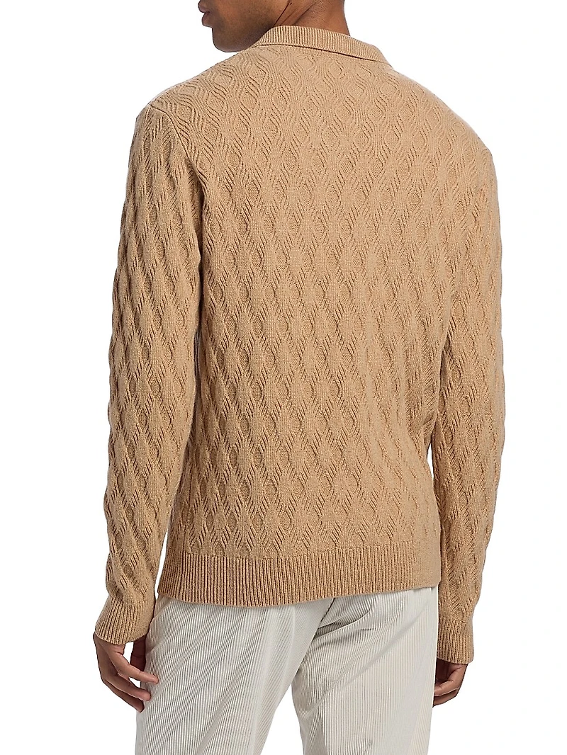 Diamond Intarsia-Knit Wool-Blend Polo Sweater