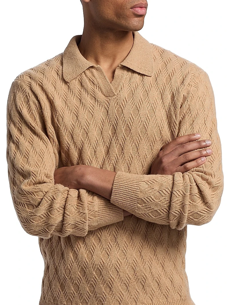 Diamond Intarsia-Knit Wool-Blend Polo Sweater