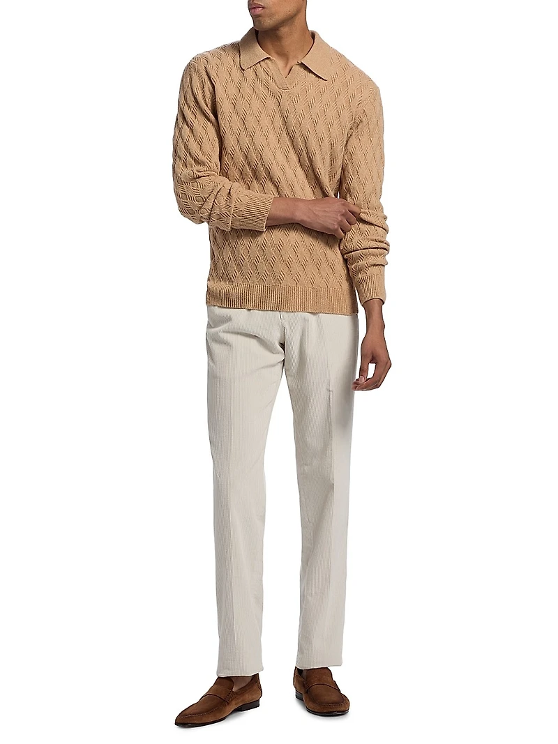 Diamond Intarsia-Knit Wool-Blend Polo Sweater