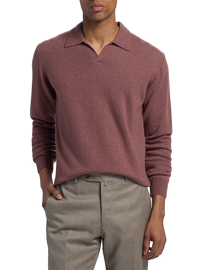 Cashmere Johnny Collar Polo Sweater
