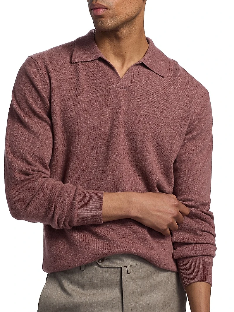 Cashmere Johnny Collar Polo Sweater