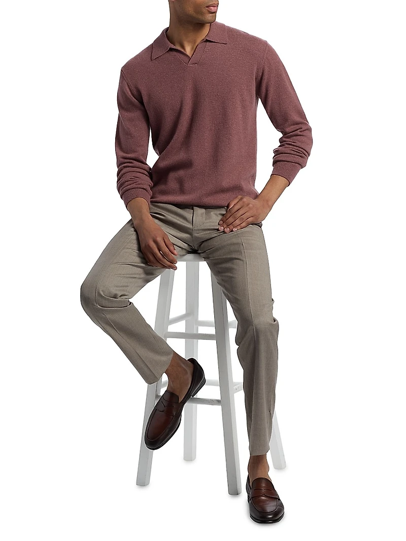 Cashmere Johnny Collar Polo Sweater