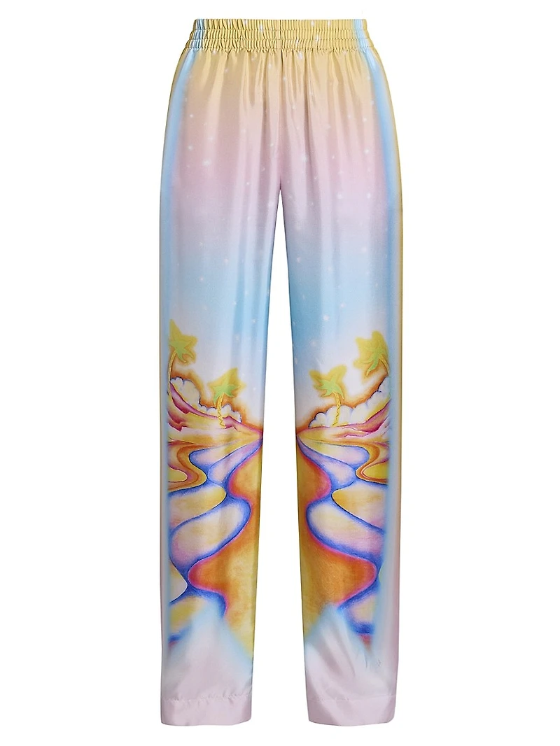 Airbrushed Silk Wide-Leg Trousers
