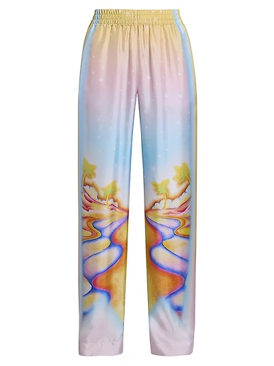 Airbrushed Silk Wide-Leg Trousers