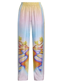 Airbrushed Silk Wide-Leg Trousers