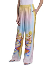Airbrushed Silk Wide-Leg Trousers