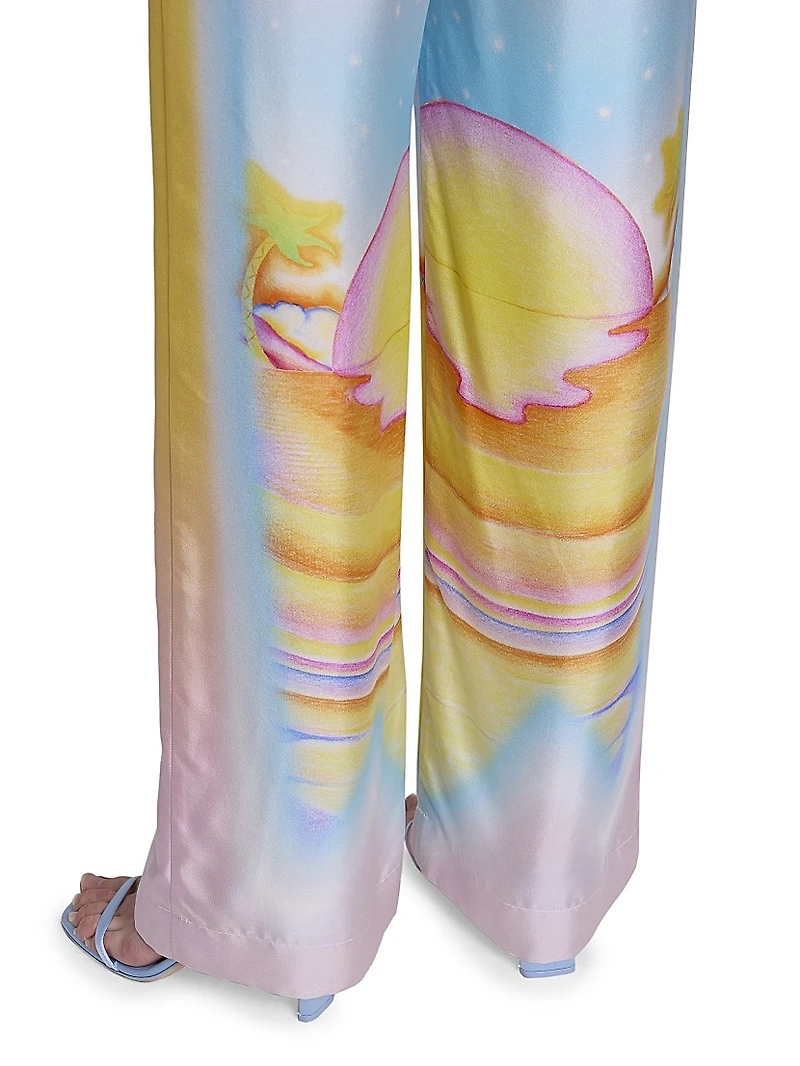 Airbrushed Silk Wide-Leg Trousers
