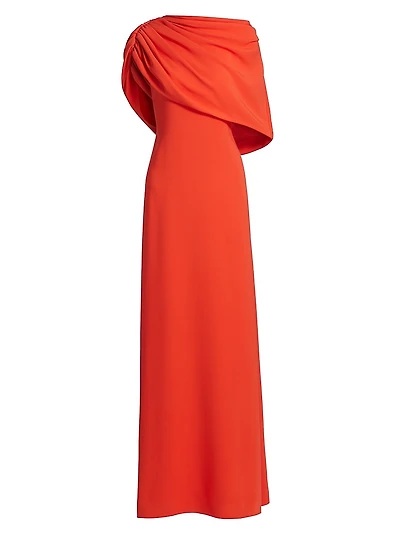 Draped Shoulder Georgette Caftan Gown