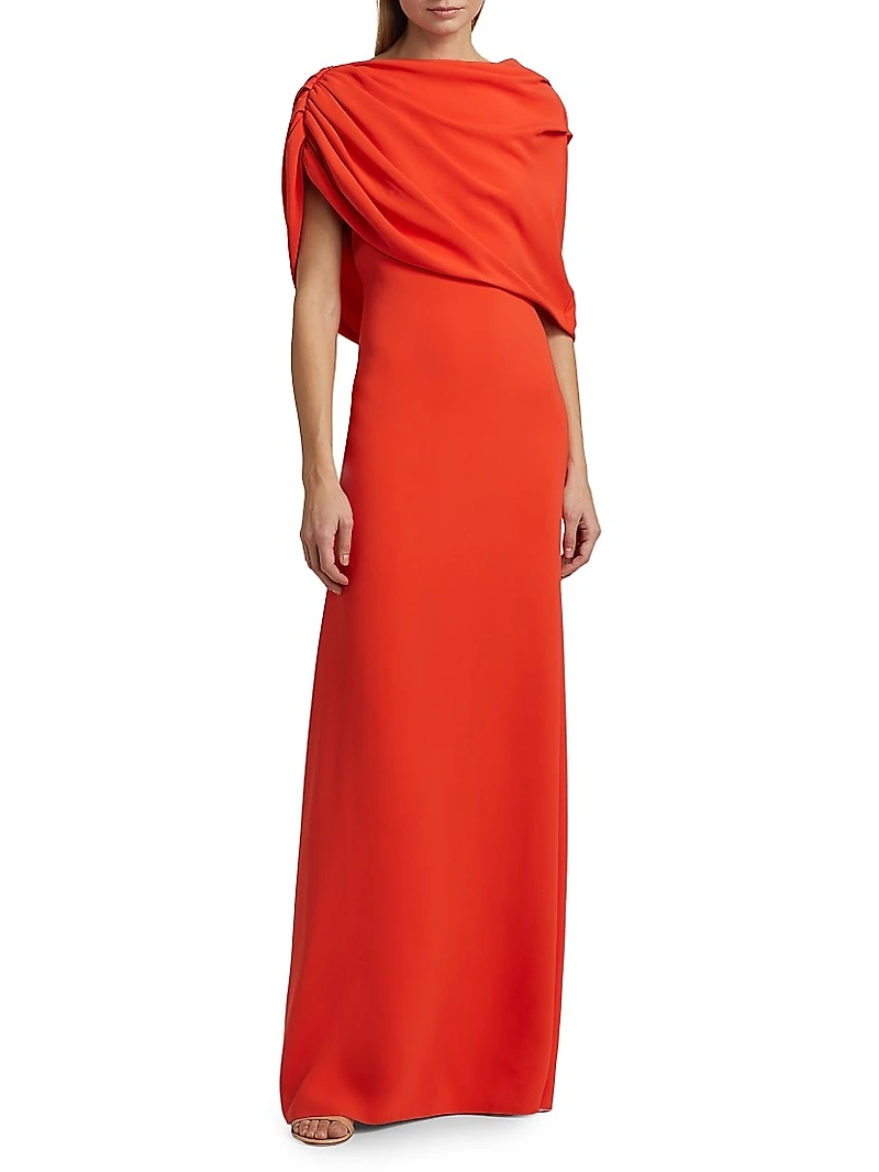 Draped Shoulder Georgette Caftan Gown