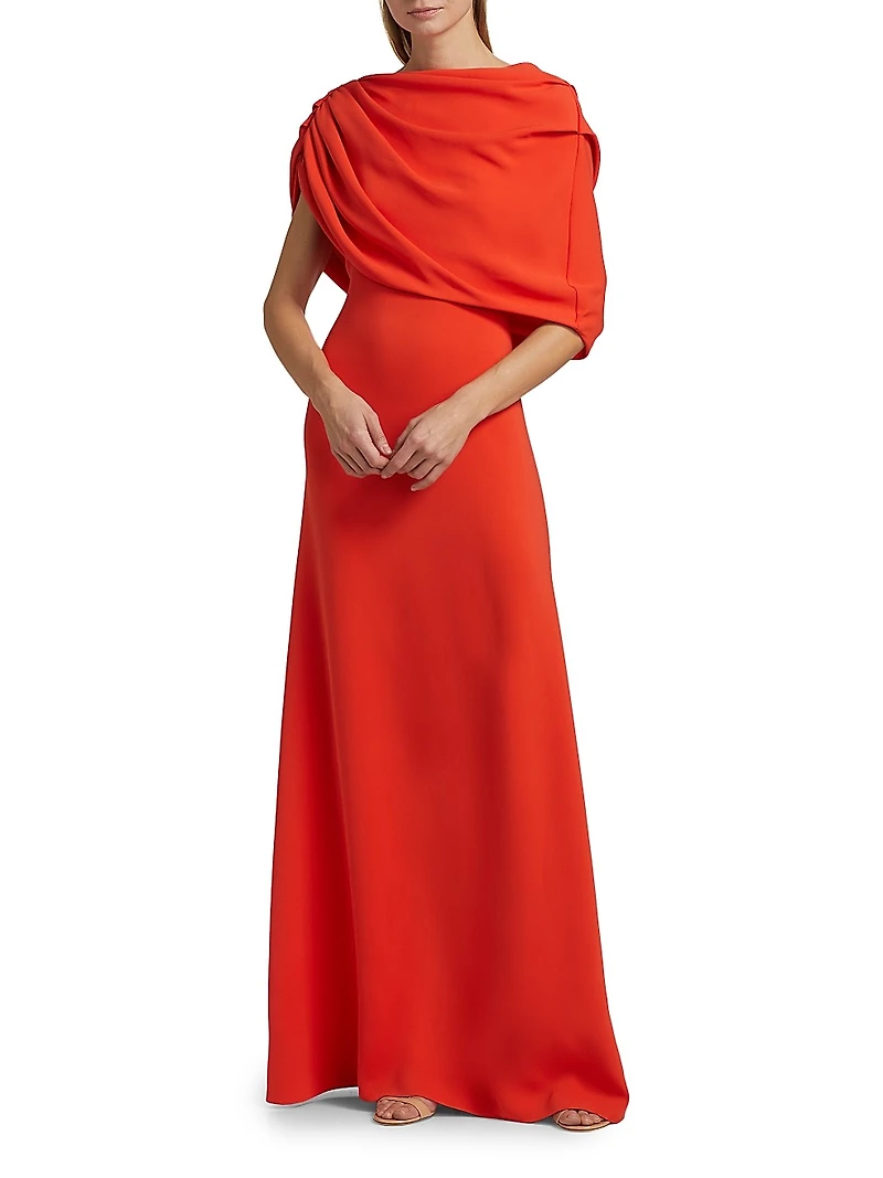 Draped Shoulder Georgette Caftan Gown