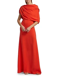 Draped Shoulder Georgette Caftan Gown