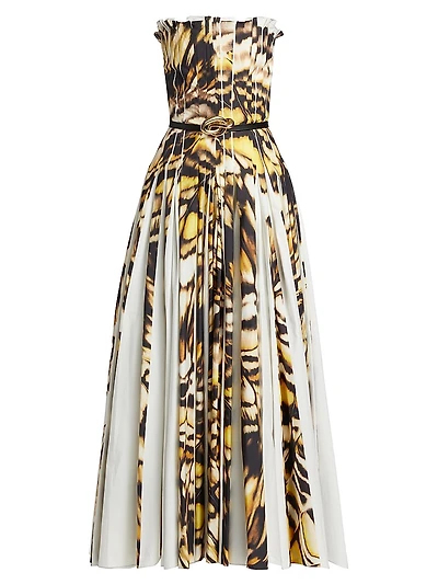 Abstract Butterfly Poplin Strapless Gown