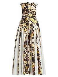 Abstract Butterfly Poplin Strapless Gown