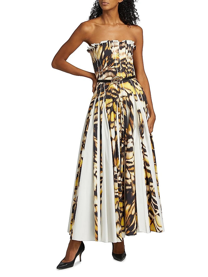 Abstract Butterfly Poplin Strapless Gown