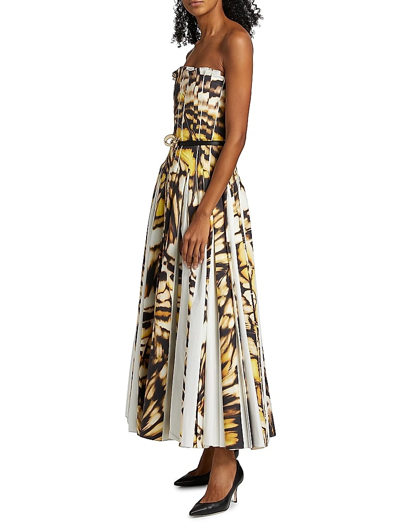 Abstract Butterfly Poplin Strapless Gown