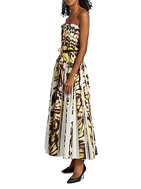 Abstract Butterfly Poplin Strapless Gown