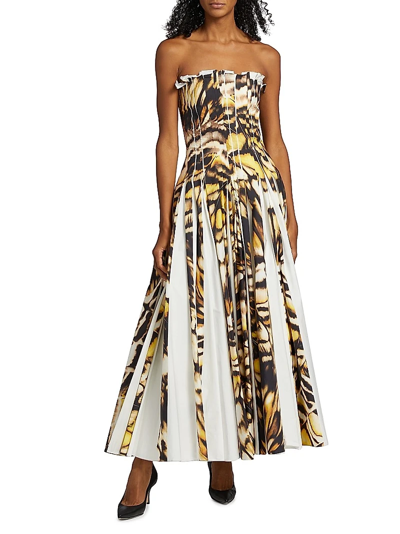 Abstract Butterfly Poplin Strapless Gown