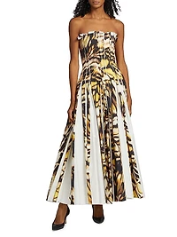 Abstract Butterfly Poplin Strapless Gown