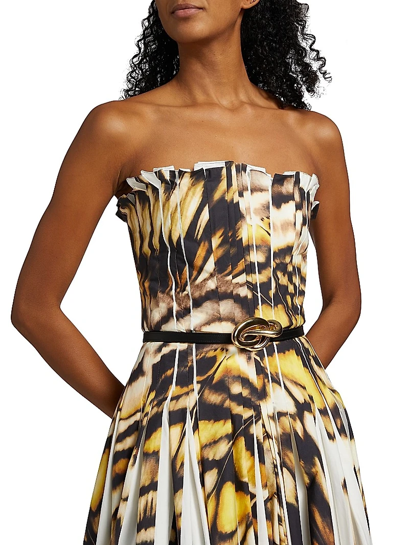 Abstract Butterfly Poplin Strapless Gown