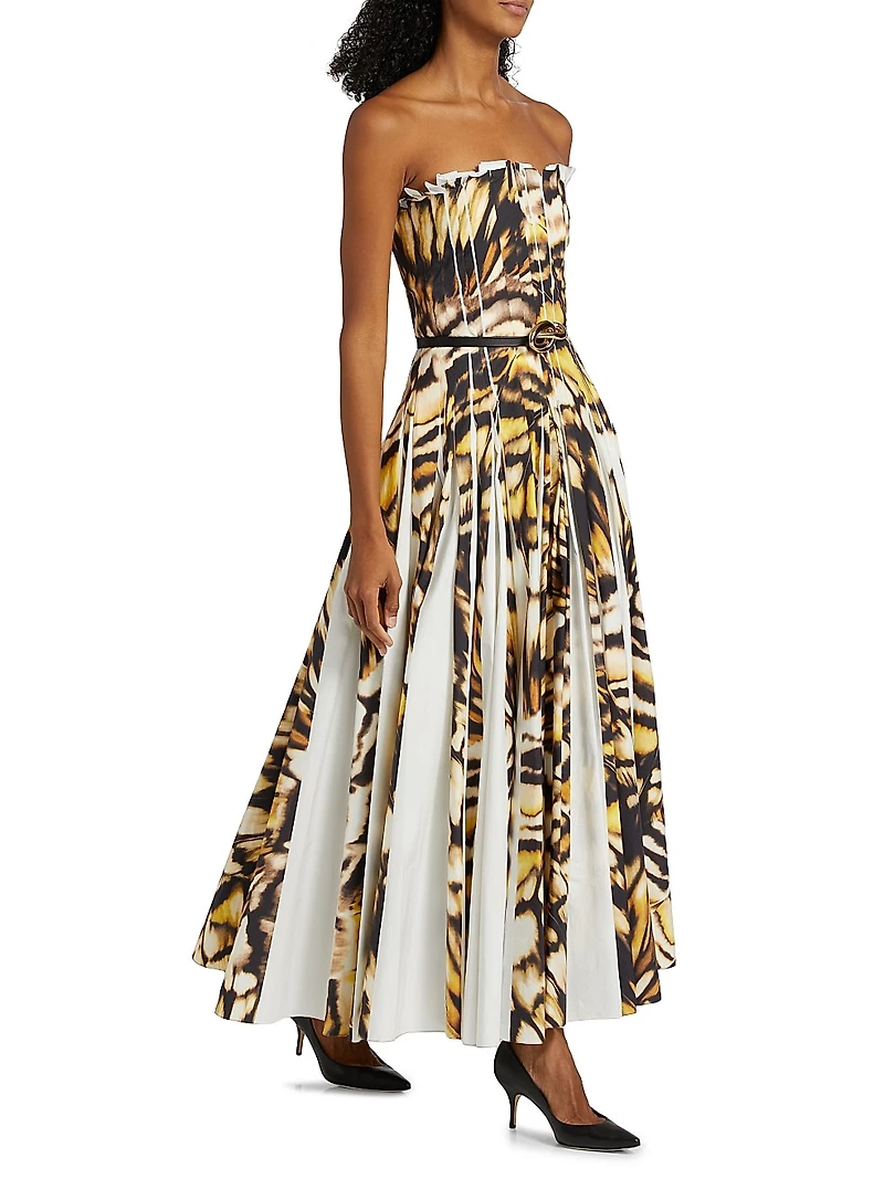 Abstract Butterfly Poplin Strapless Gown