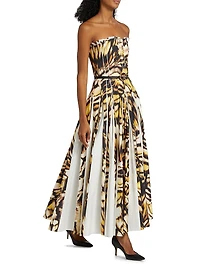 Abstract Butterfly Poplin Strapless Gown