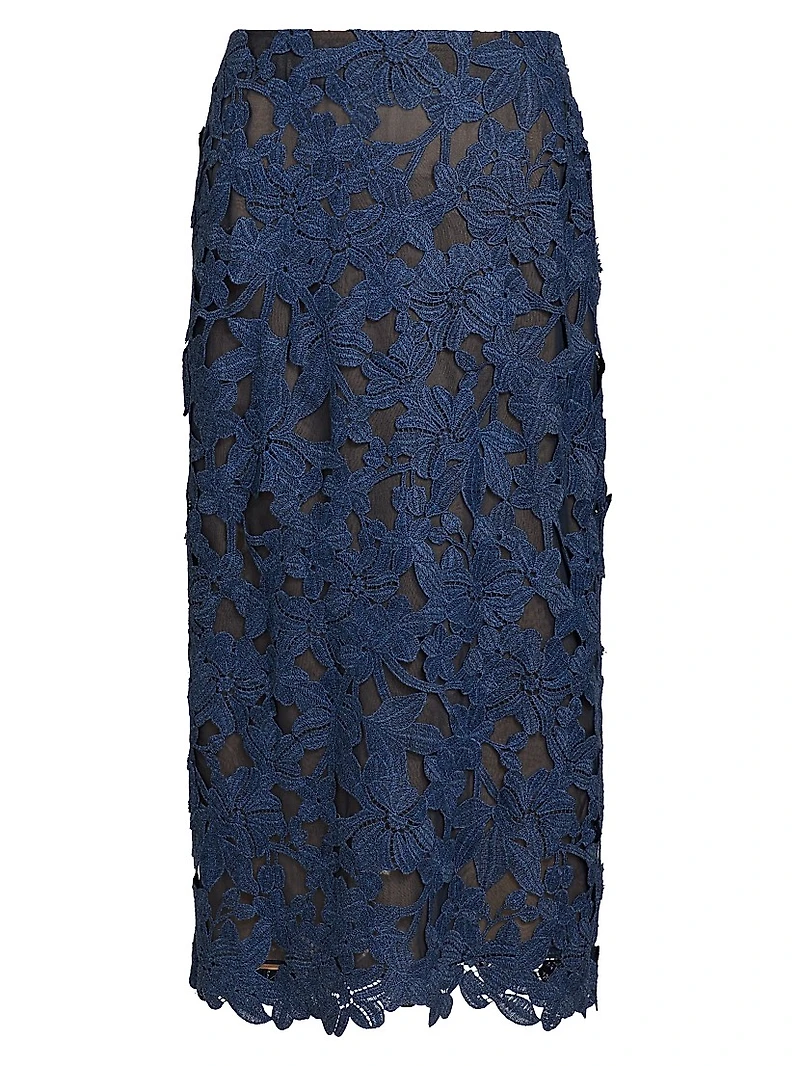Cherry Blossom Guipure Lace Midi-Skirt