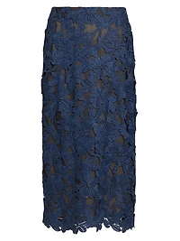 Cherry Blossom Guipure Lace Midi-Skirt