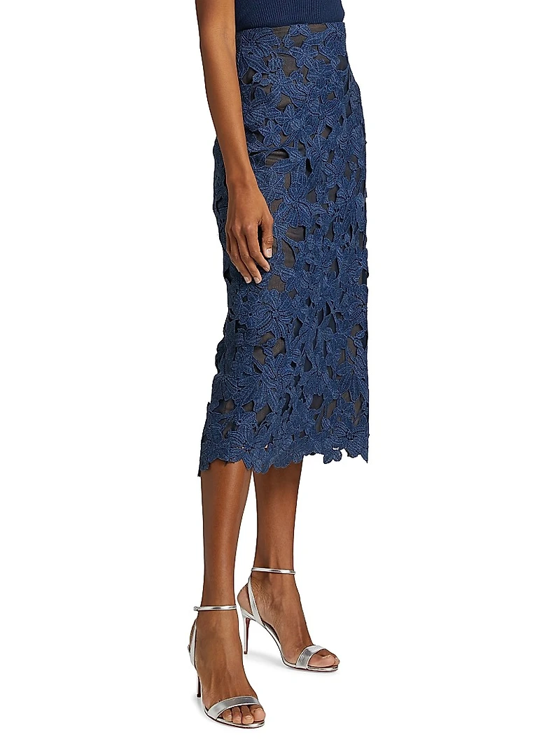 Cherry Blossom Guipure Lace Midi-Skirt