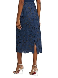 Cherry Blossom Guipure Lace Midi-Skirt