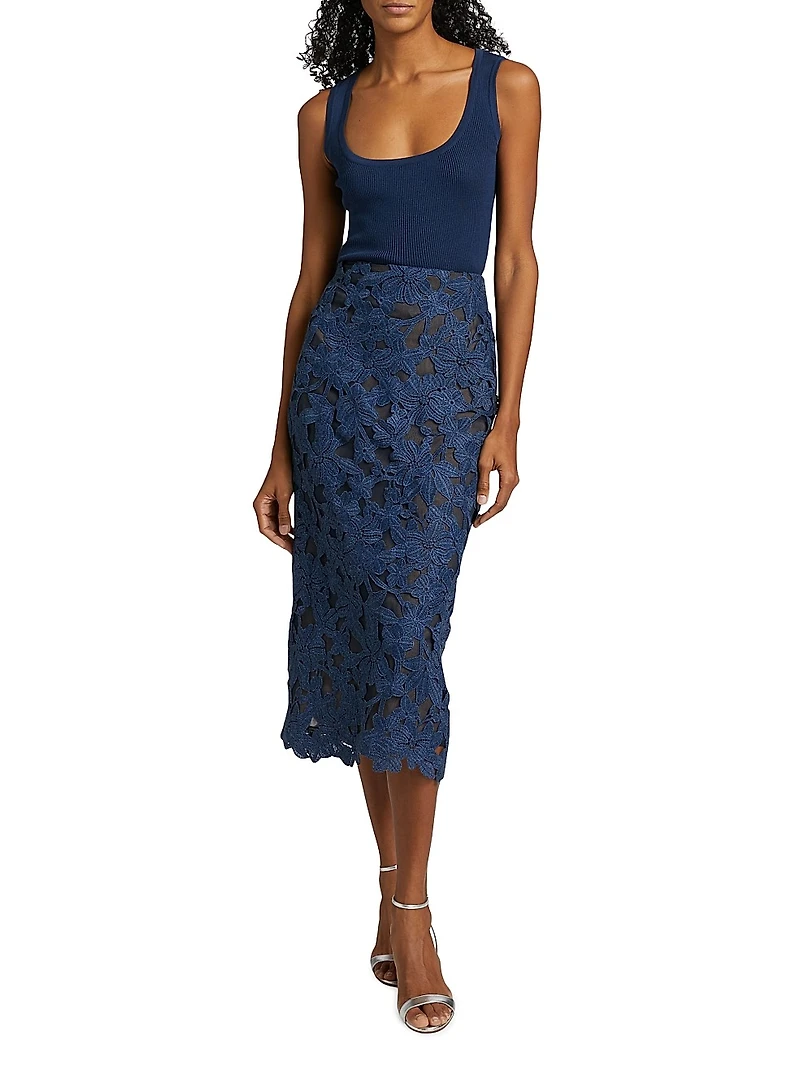 Cherry Blossom Guipure Lace Midi-Skirt