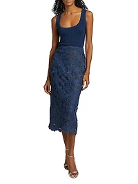 Cherry Blossom Guipure Lace Midi-Skirt