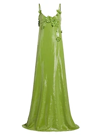 Sequined Floral Appliqué Jersey Gown