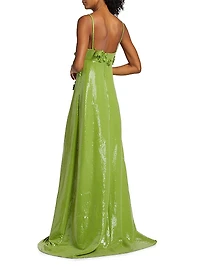 Sequined Floral Appliqué Jersey Gown