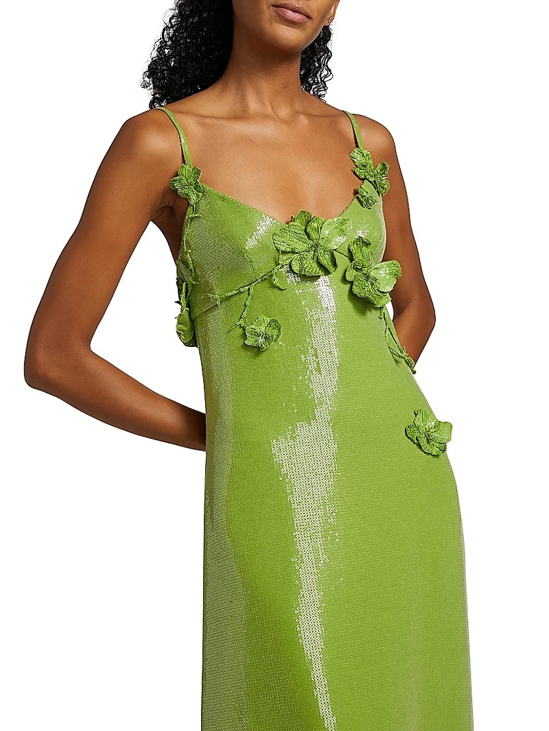 Sequined Floral Appliqué Jersey Gown