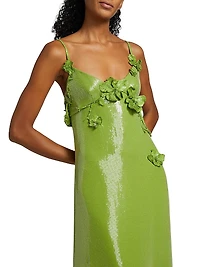 Sequined Floral Appliqué Jersey Gown