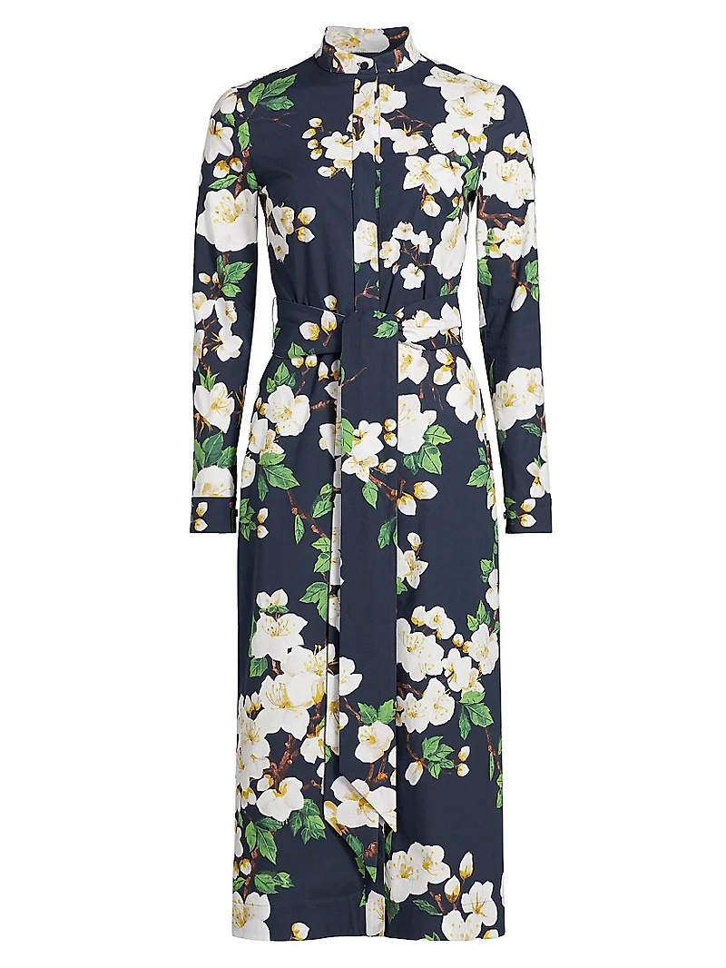 Cherry Blossom Tie-Waist Midi-Dress