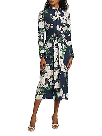 Cherry Blossom Tie-Waist Midi-Dress