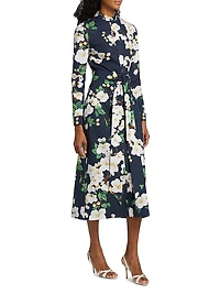 Cherry Blossom Tie-Waist Midi-Dress