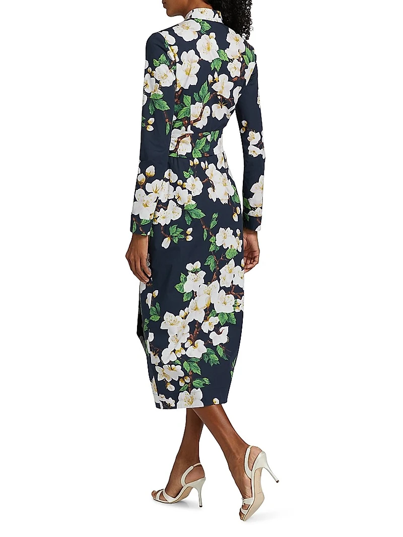 Cherry Blossom Tie-Waist Midi-Dress