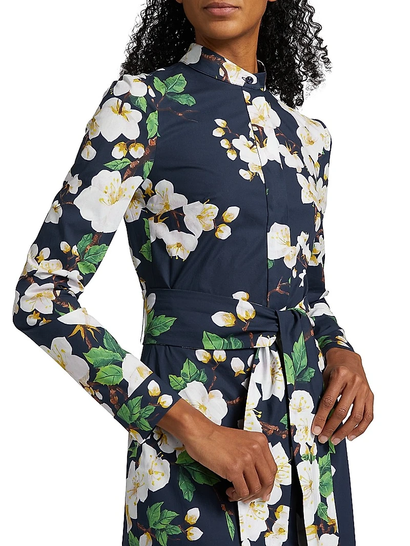 Cherry Blossom Tie-Waist Midi-Dress