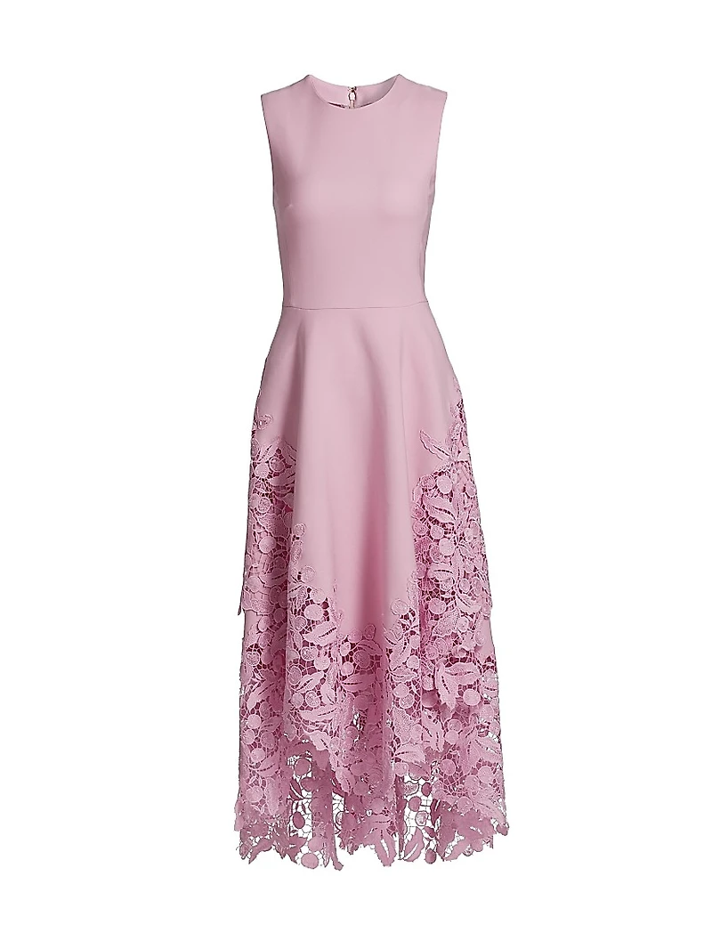Cherry Guipure Lace Midi-Dress