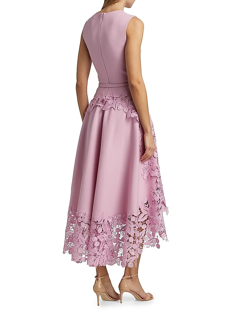 Cherry Guipure Lace Midi-Dress