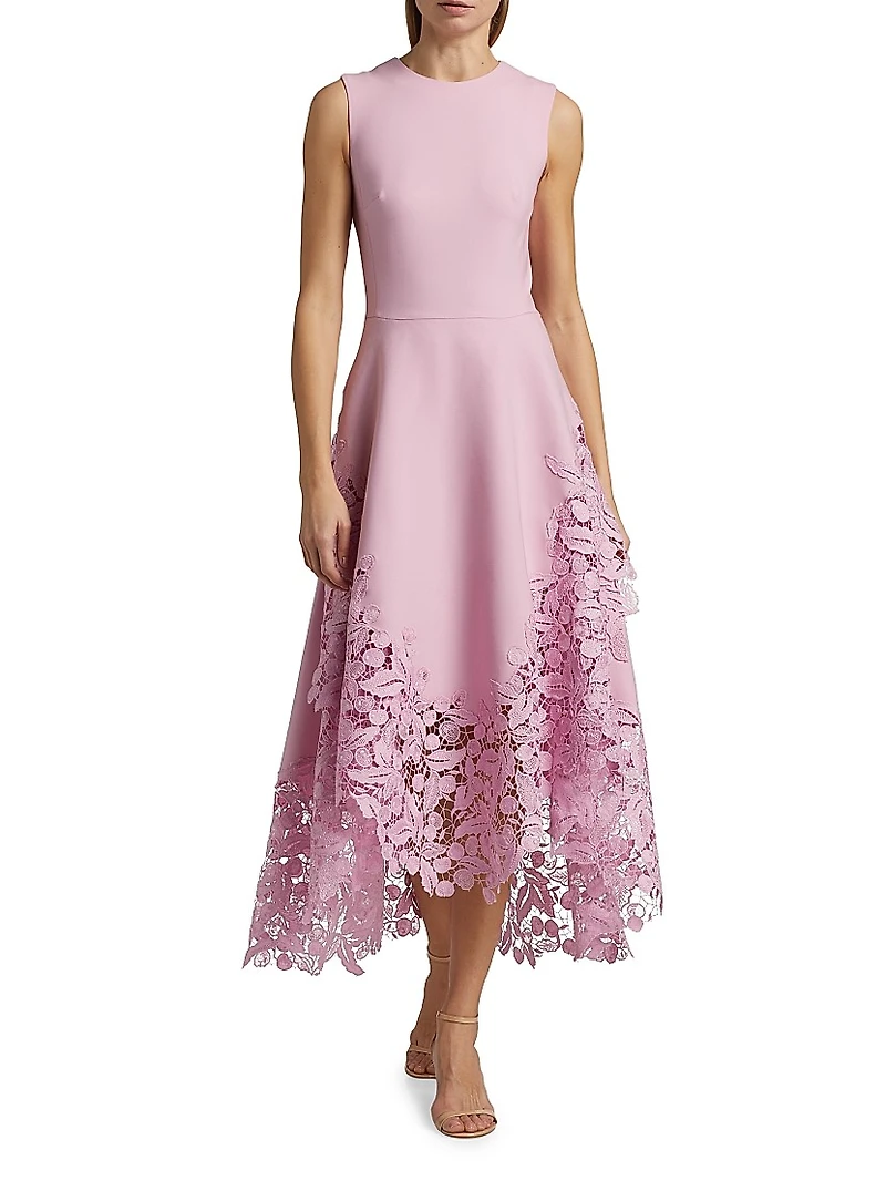 Cherry Guipure Lace Midi-Dress