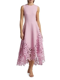 Cherry Guipure Lace Midi-Dress