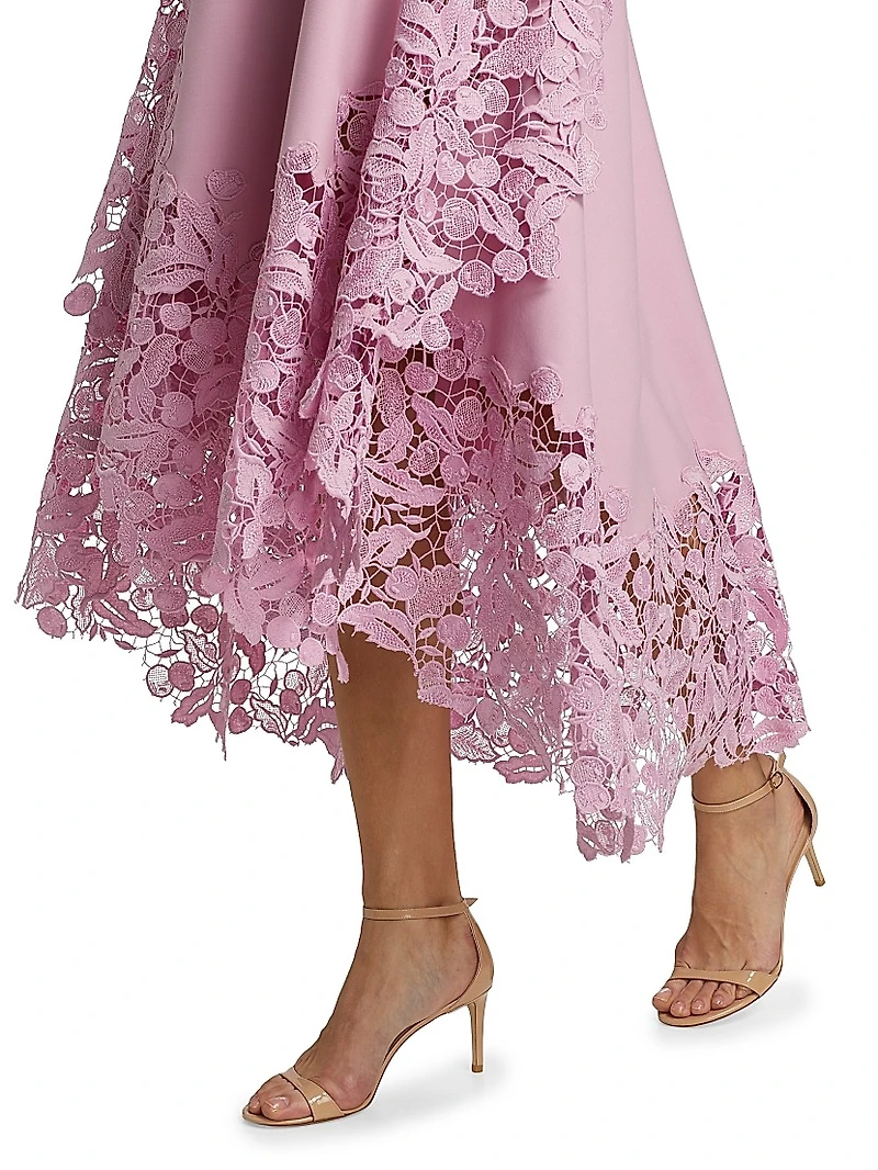 Cherry Guipure Lace Midi-Dress