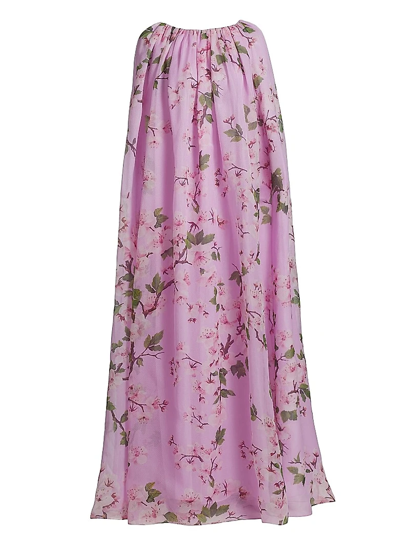 Cherry Blossom Chiffon Caftan Gown