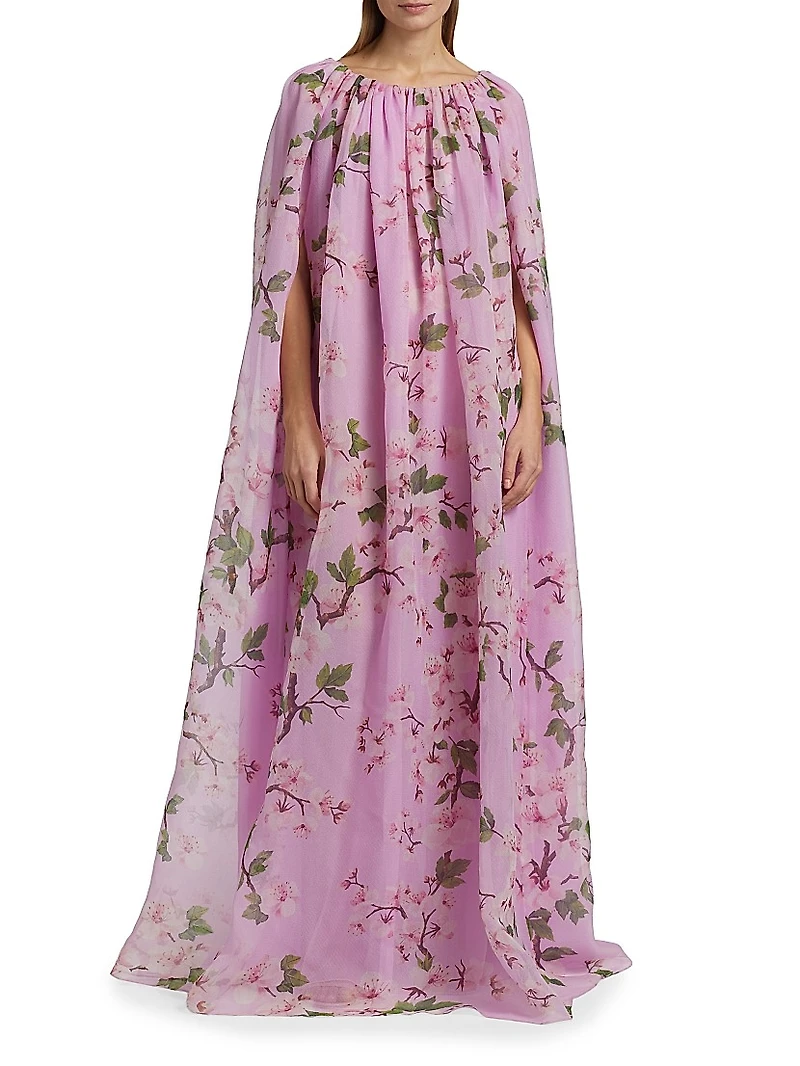 Cherry Blossom Chiffon Caftan Gown
